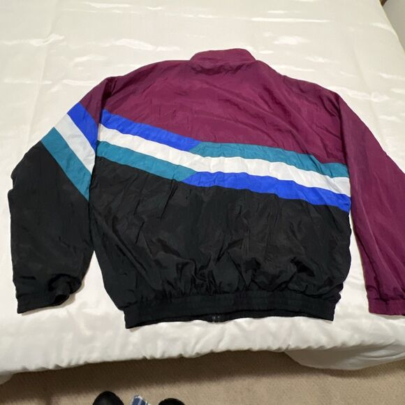 VTG 90S Jacket Mens L Windbreaker Colorblock Striped Full Zip Aviat Sportif - Picture 7 of 13